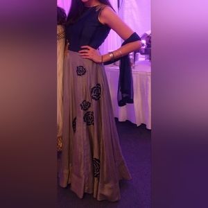 Grey anarkali suit embellished in applique motif only on Kalki